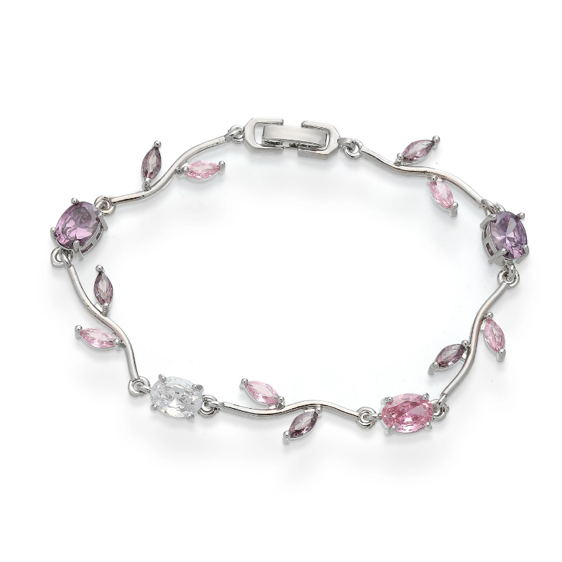Multicolor Zircon Flower Link Bracelet