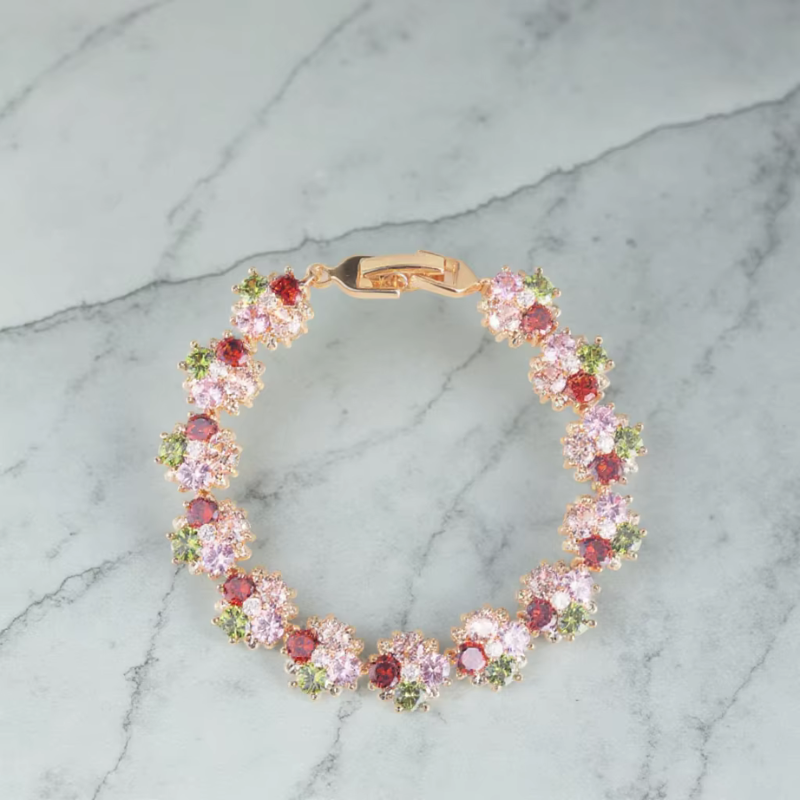 Antique Bridal Wedding Cuff Crystal Flower Bracelet