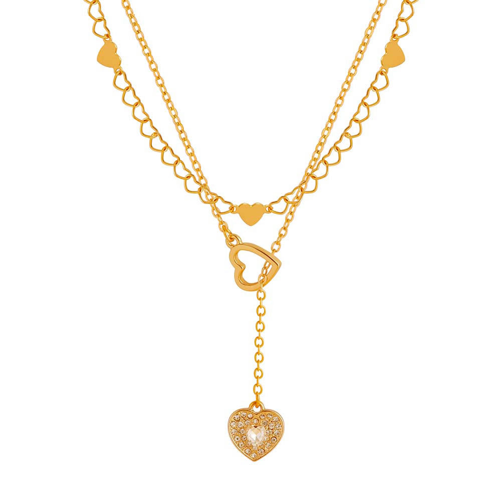 Elegant Layered Gold Chain Crystal Heart Necklace