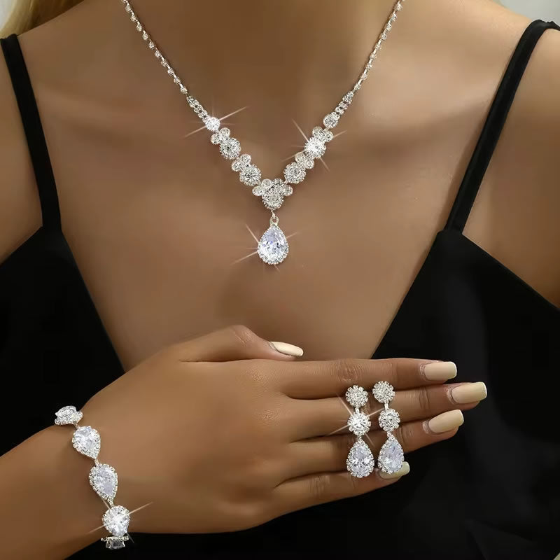 Diamond Luxury Necklace Earrings Bracelet Set