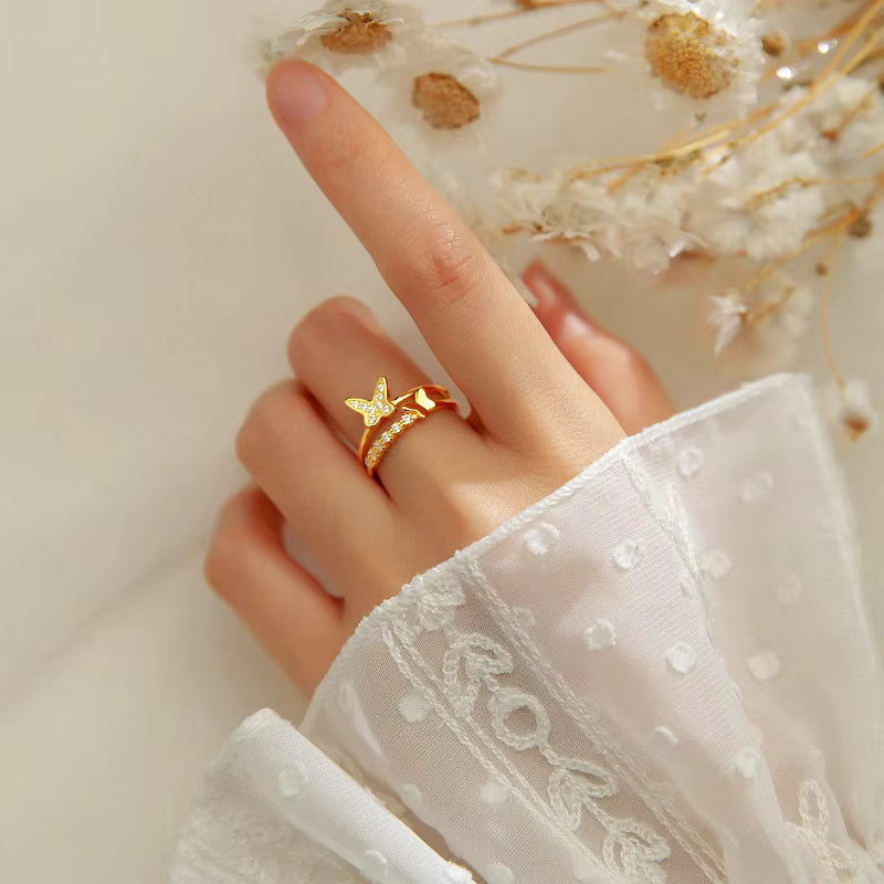 Adjustable Double Layer Butterfly Ring