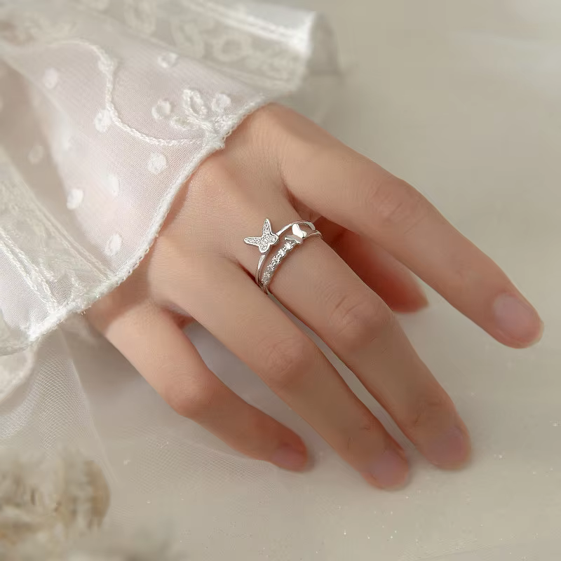 Adjustable Double Layer Butterfly Ring