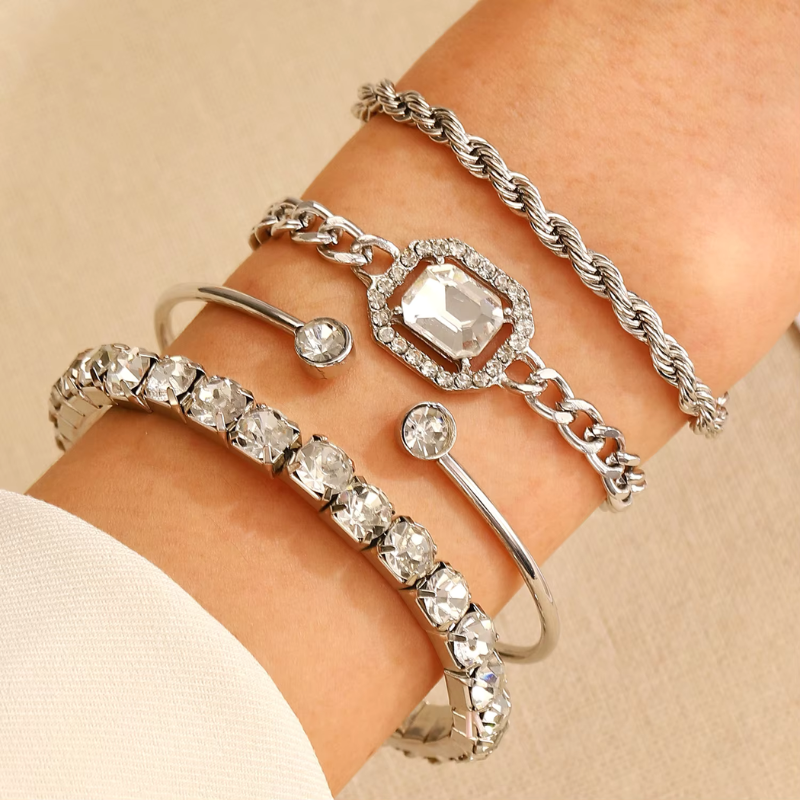 4pcs Gold Cuban Chain Bracelet Set