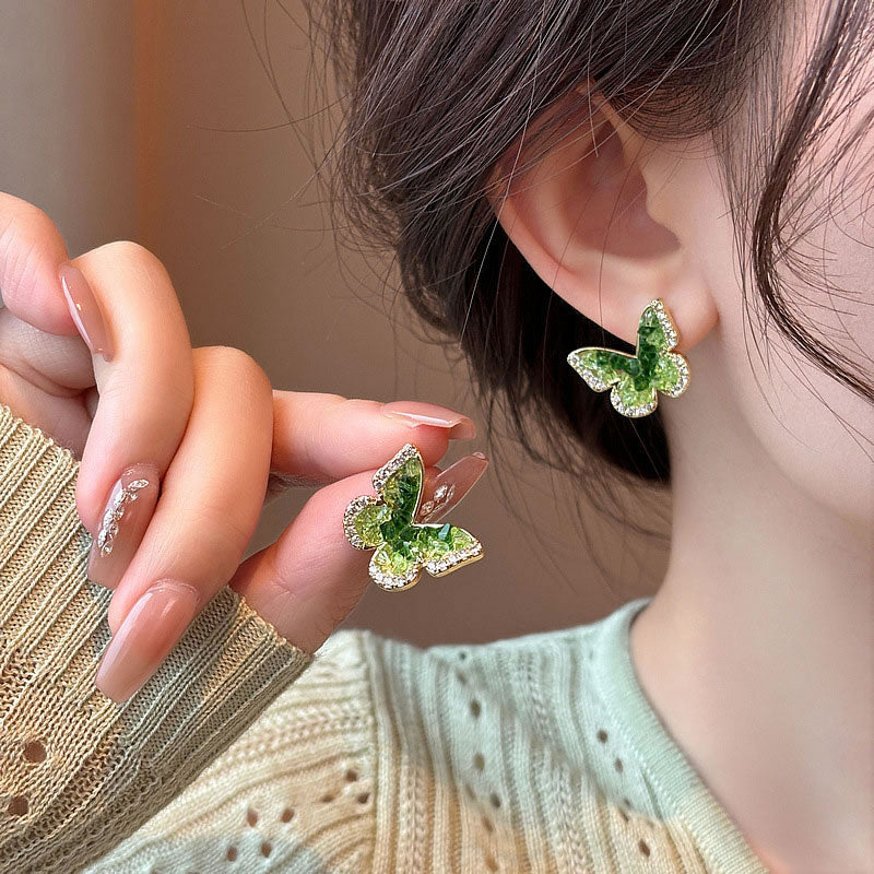 Gradient Green Crystal Butterfly Earrings