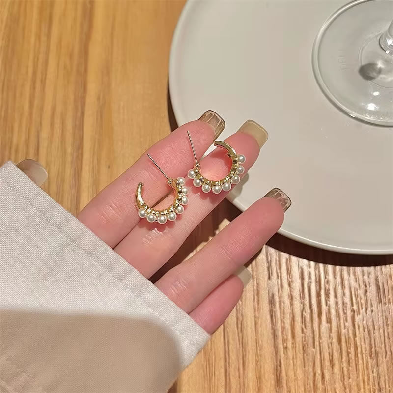Double Layer Pearl Circle Earrings