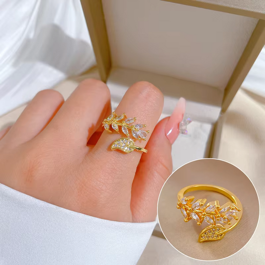 Adjustable Leaf Zircon Ring