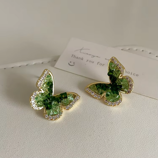 Gradient Green Crystal Butterfly Earrings