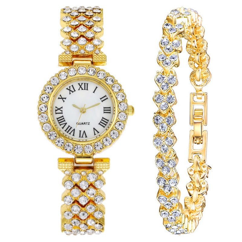 Luxury Ladies Diamond Wrist Watch Bracelet Set