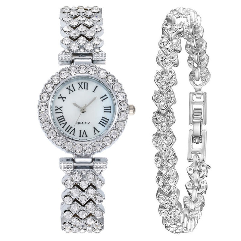 Luxury Ladies Diamond Wrist Watch Bracelet Set