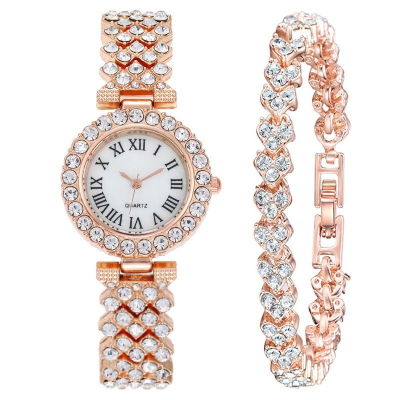 Luxury Ladies Diamond Wrist Watch Bracelet Set