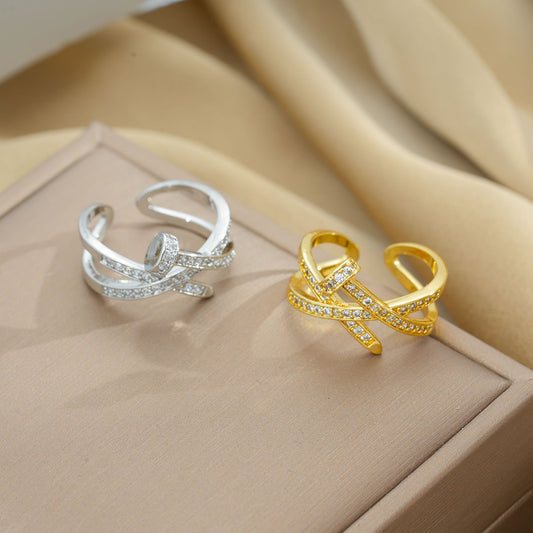 Adjustable Full Diamond Zircon Open Ring