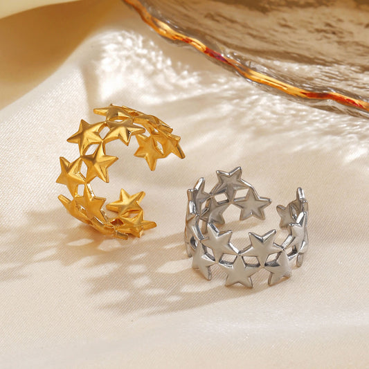 Adjustable Retro Ethnic Double Star Ring