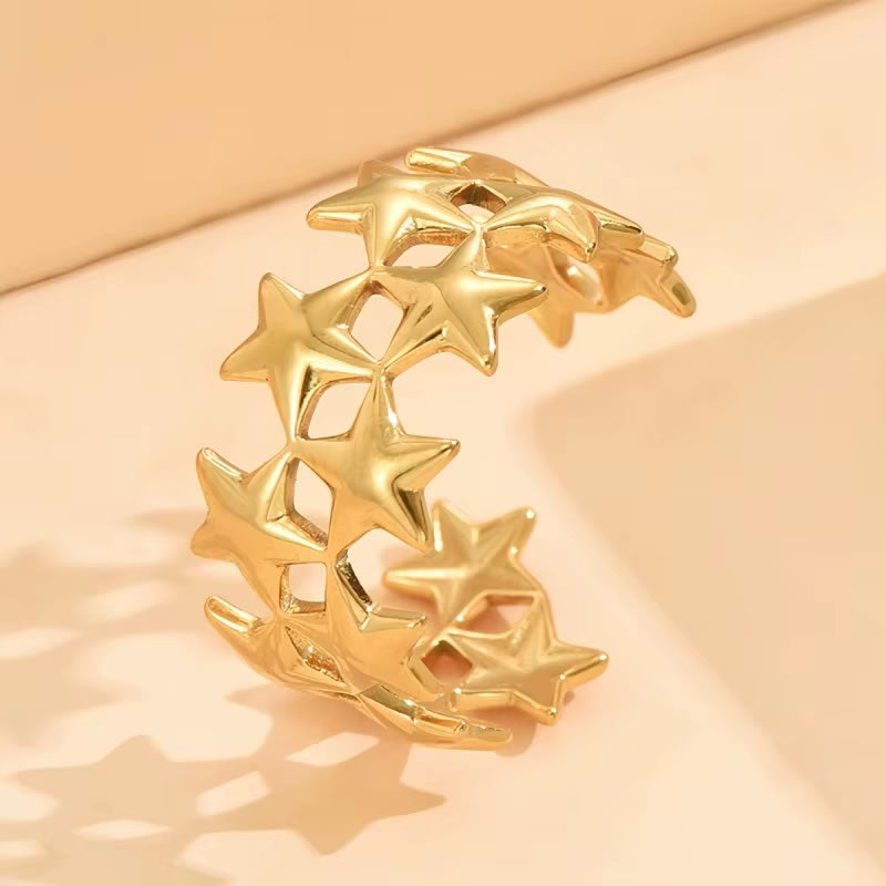 Adjustable Retro Ethnic Double Star Ring