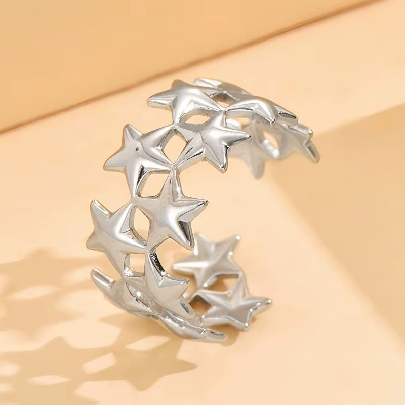 Adjustable Retro Ethnic Double Star Ring