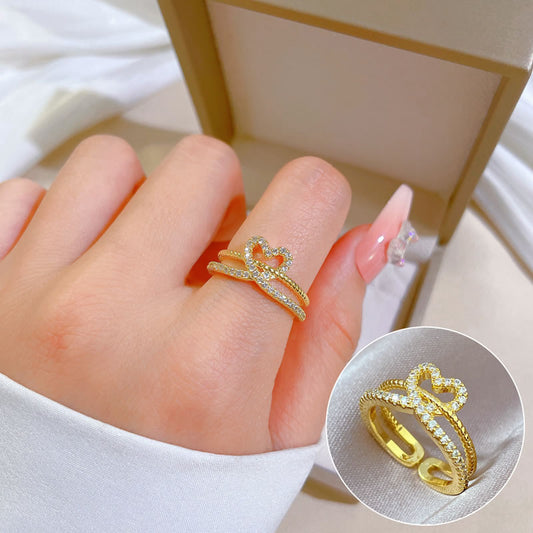 Adjustable Shiny Love Zircon Ring