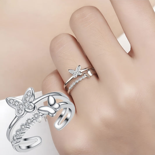 Adjustable Double Layer Butterfly Ring