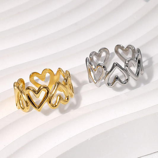 Adjustable Heart Hollow Ring