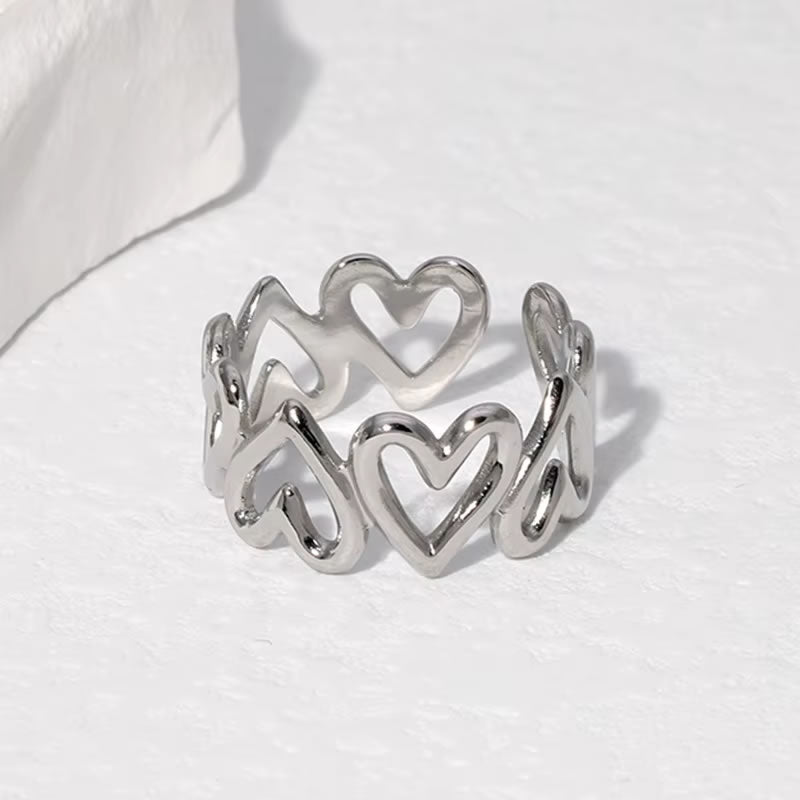 Adjustable Heart Hollow Ring