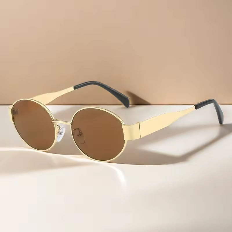 Vintage Gold Oval Metal Sunglasses