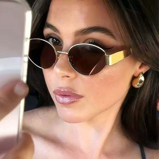 Vintage Gold Oval Metal Sunglasses
