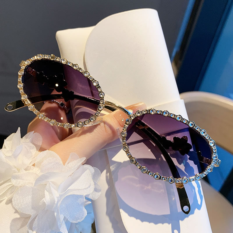 Oval Rhinestone Gold Sunglasses