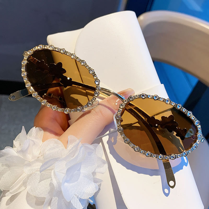 Oval Rhinestone Gold Sunglasses