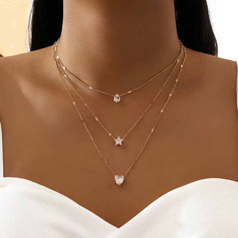 Rhinestone Star Heart Multilayer Necklace