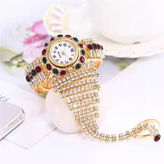 Luxurious Diamond Claw Chain Ring Watch