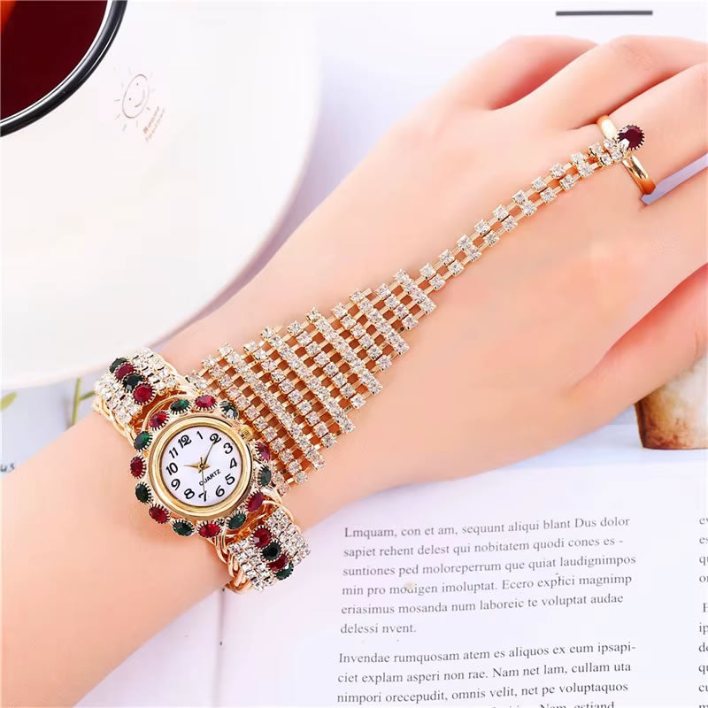 Luxurious Diamond Claw Chain Ring Watch
