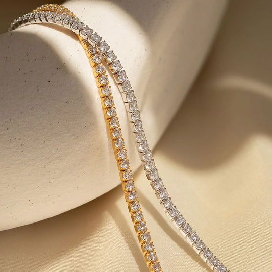 Stainless Steel Zircon Tennis Diamond Look Bracelet