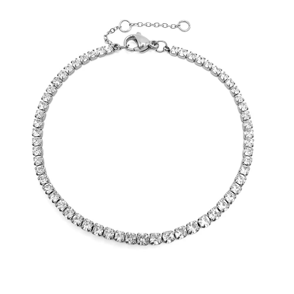 Stainless Steel Zircon Tennis Diamond Look Bracelet