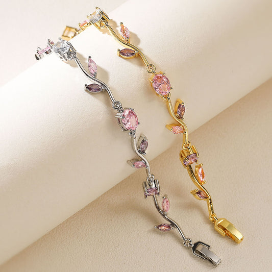 Multicolor Zircon Flower Link Bracelet