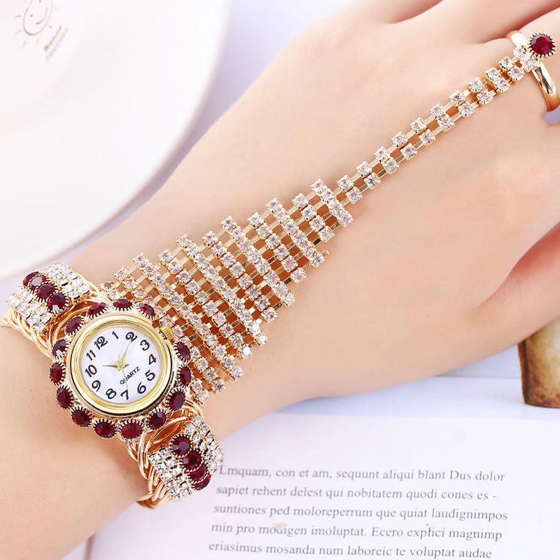 Luxurious Diamond Claw Chain Ring Watch