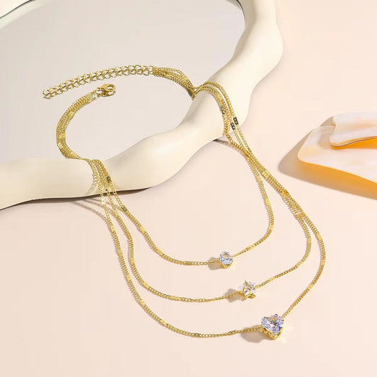 Rhinestone Star Heart Multilayer Necklace