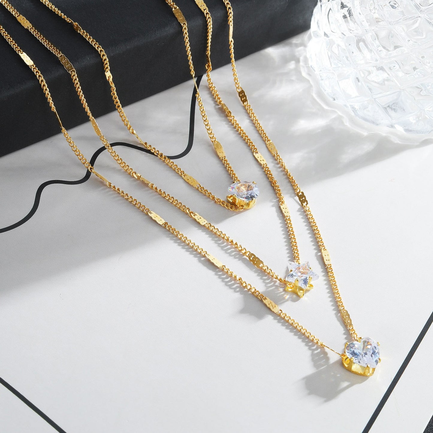 Rhinestone Star Heart Multilayer Necklace