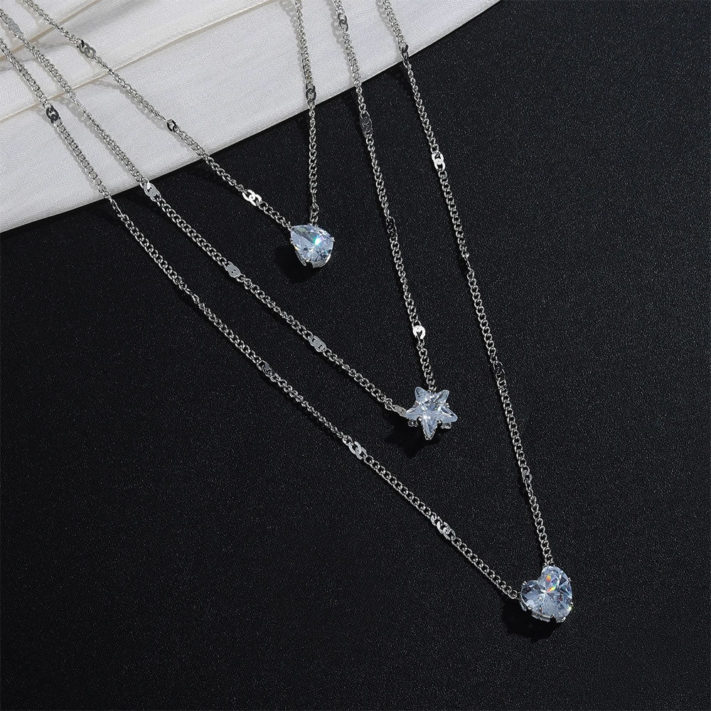 Rhinestone Star Heart Multilayer Necklace