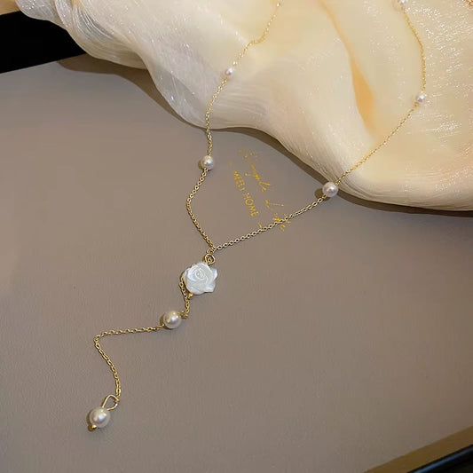 Multi Layer Tassel Pearl with Flower Necklace