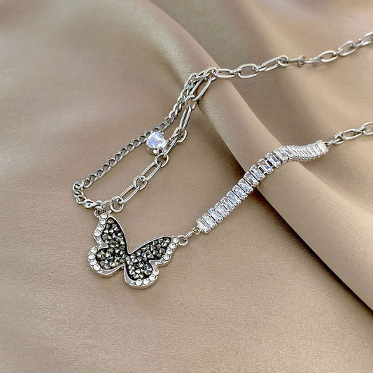 Luxury Black Zircon Butterfly Necklace