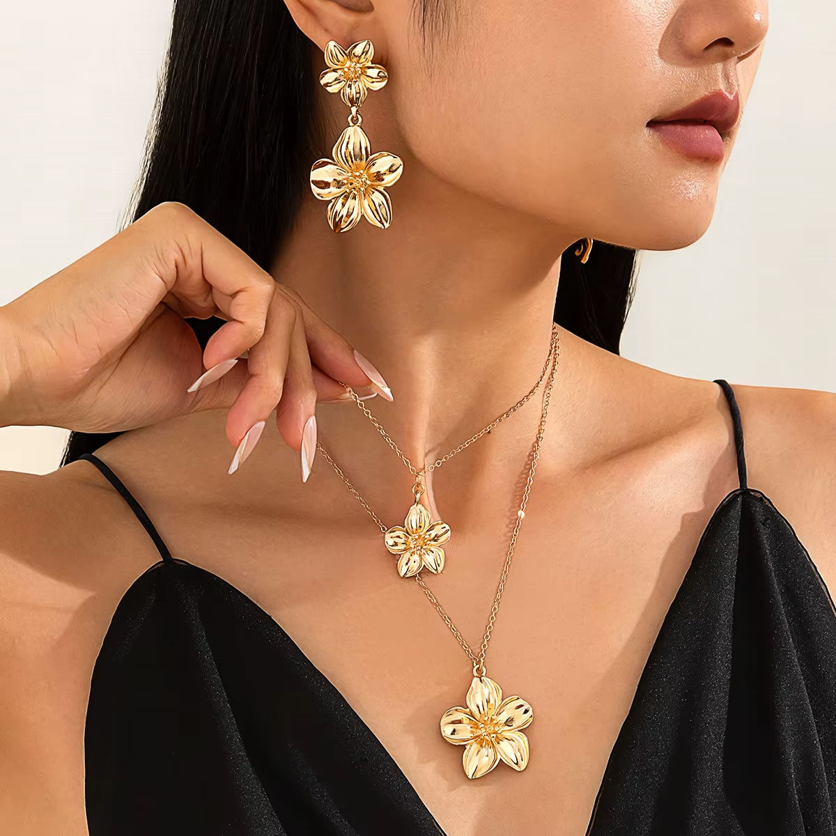Flower Necklace Earrings Set