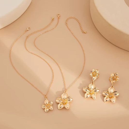 Flower Necklace Earrings Set
