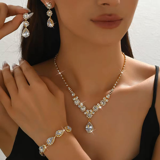 Diamond Luxury Necklace Earrings Bracelet Set
