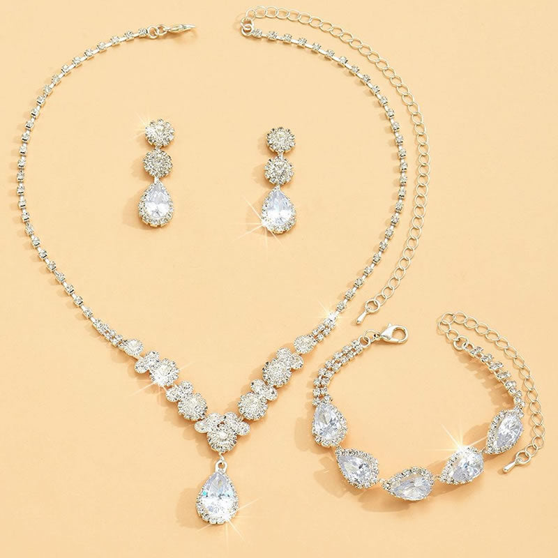 Diamond Luxury Necklace Earrings Bracelet Set